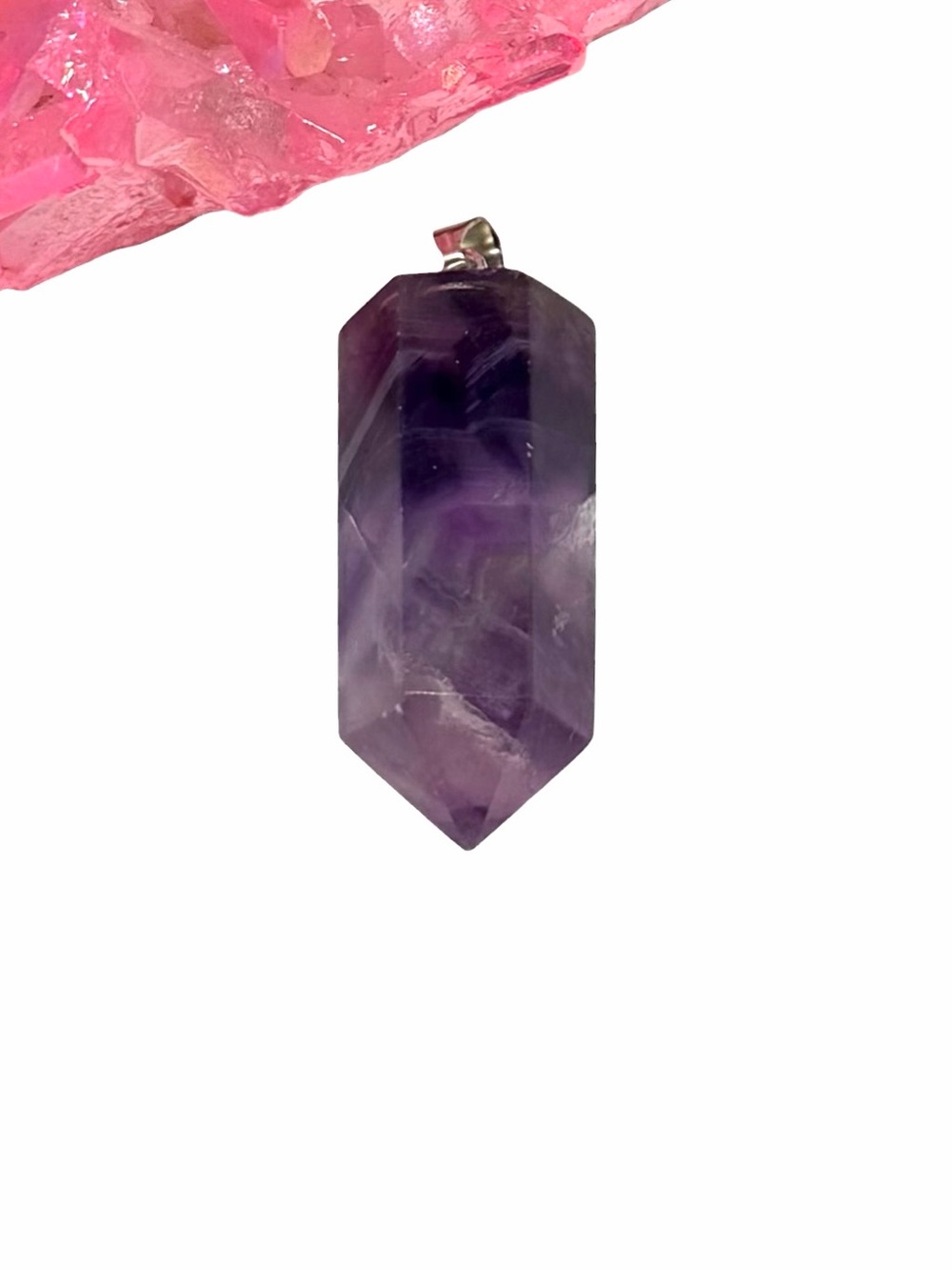 Purple Fluorite Necklace Pendant Natural Stone Crystal Point